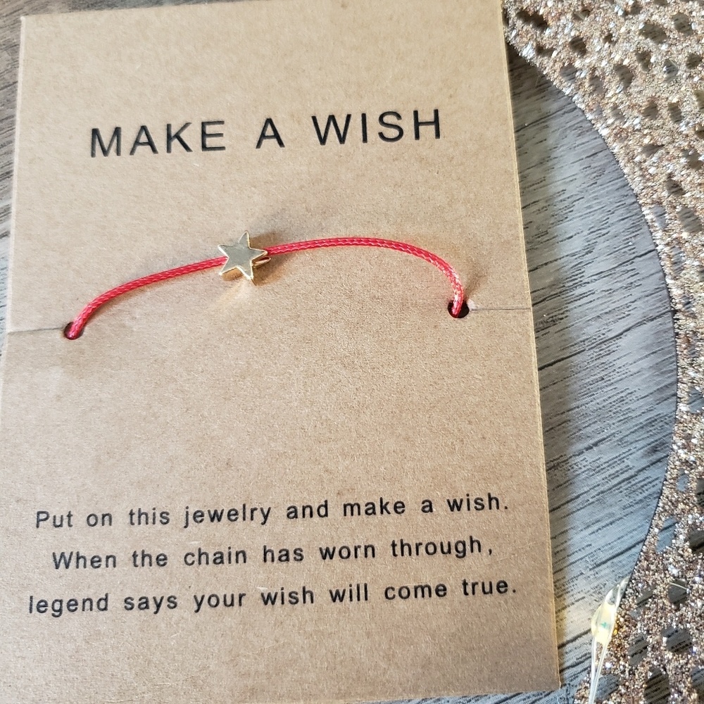 🌷Make a Wish bracelet red cord gold star